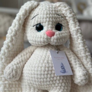 Crochet bunny White plush bunny Crochet toy for kids Stuffed Bunny Crochet rabbit toy Pregnancy gift zdjęcie 6