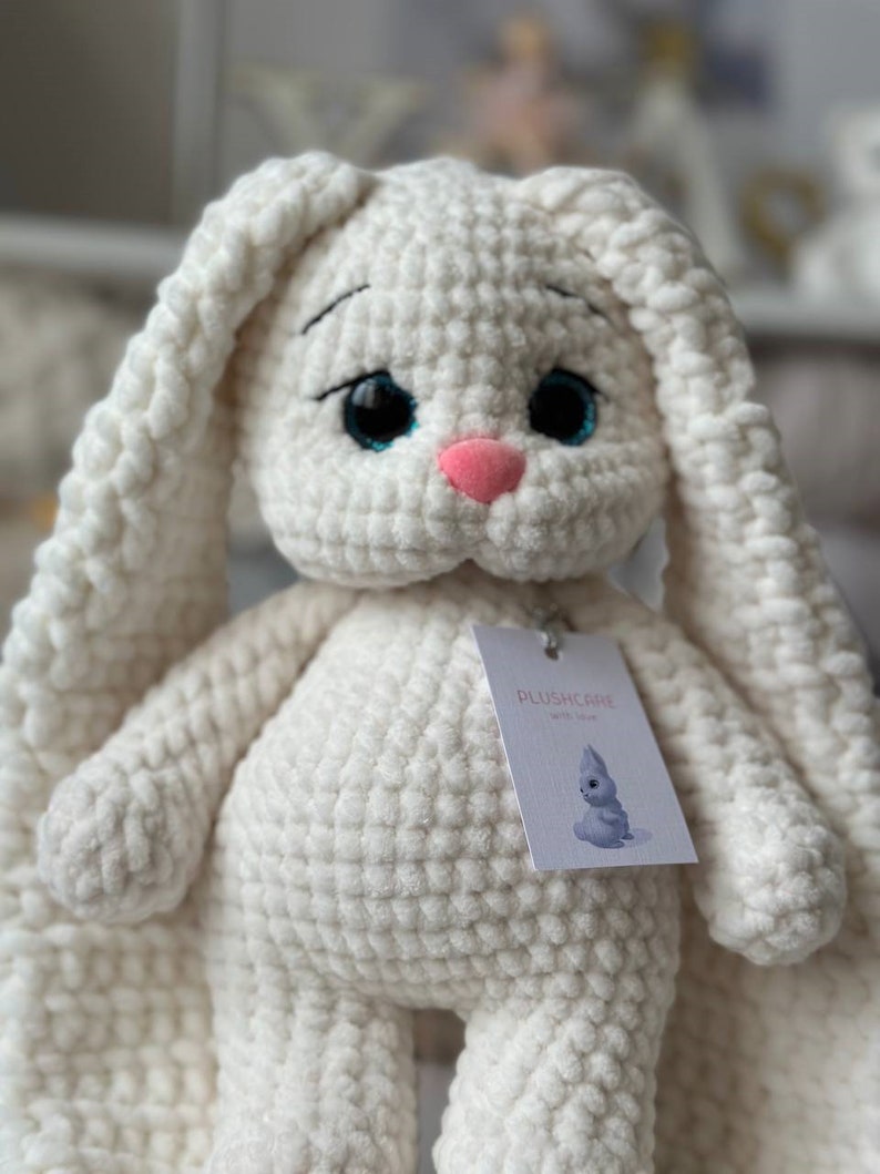 Crochet bunny White plush bunny Crochet toy for kids Stuffed Bunny Crochet rabbit toy Pregnancy gift zdjęcie 6