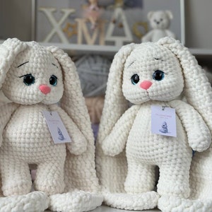 Crochet bunny White plush bunny Crochet toy for kids Stuffed Bunny Crochet rabbit toy Pregnancy gift zdjęcie 3