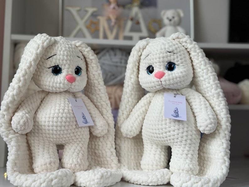 Crochet bunny White plush bunny Crochet toy for kids Stuffed Bunny Crochet rabbit toy Pregnancy gift zdjęcie 3