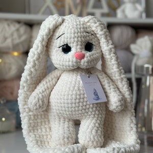 Crochet bunny White plush bunny Crochet toy for kids Stuffed Bunny Crochet rabbit toy Pregnancy gift zdjęcie 2