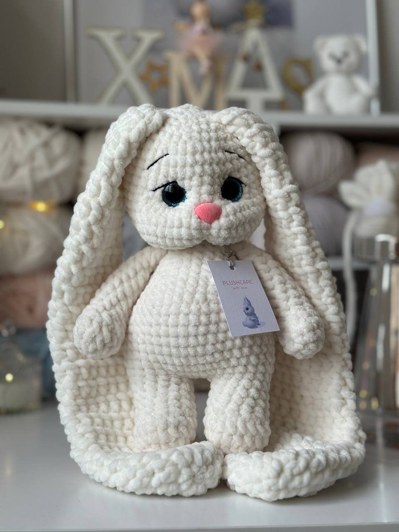 Crochet bunny White plush bunny Crochet toy for kids Stuffed Bunny Crochet rabbit toy Pregnancy gift zdjęcie 2