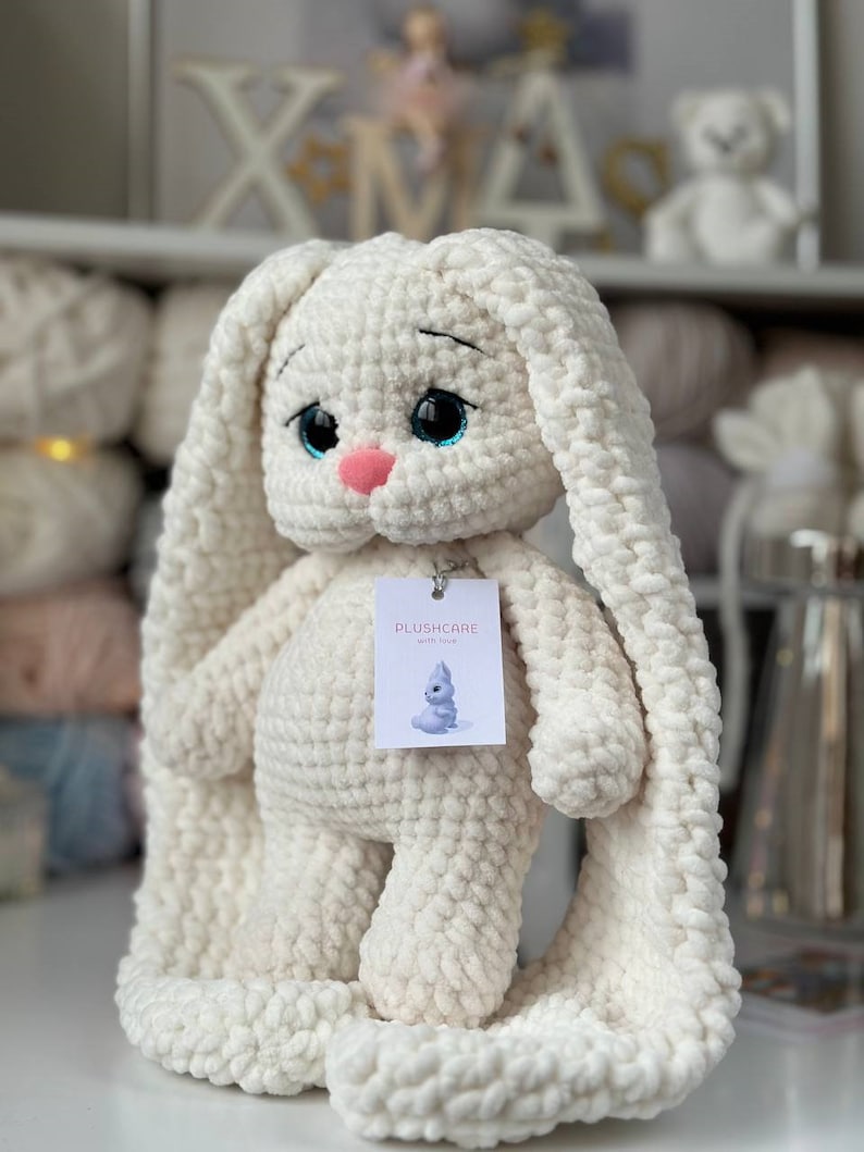 Crochet bunny White plush bunny Crochet toy for kids Stuffed Bunny Crochet rabbit toy Pregnancy gift zdjęcie 1