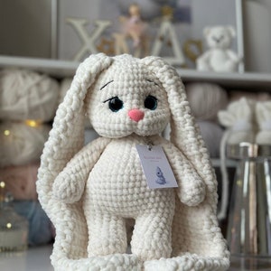 Crochet bunny White plush bunny Crochet toy for kids Stuffed Bunny Crochet rabbit toy Pregnancy gift zdjęcie 8