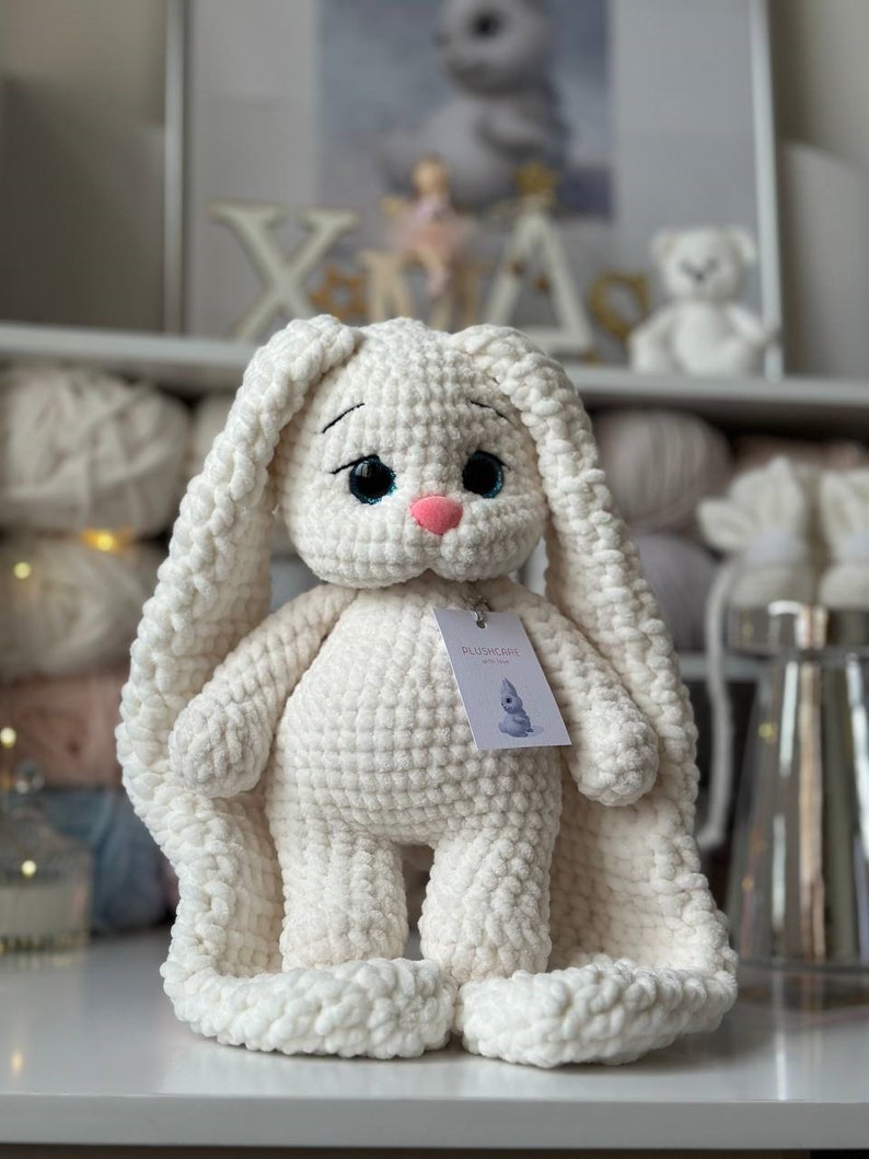 Crochet bunny White plush bunny Crochet toy for kids Stuffed Bunny Crochet rabbit toy Pregnancy gift zdjęcie 8