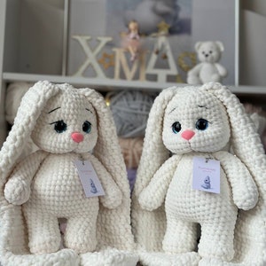 Crochet bunny White plush bunny Crochet toy for kids Stuffed Bunny Crochet rabbit toy Pregnancy gift zdjęcie 5