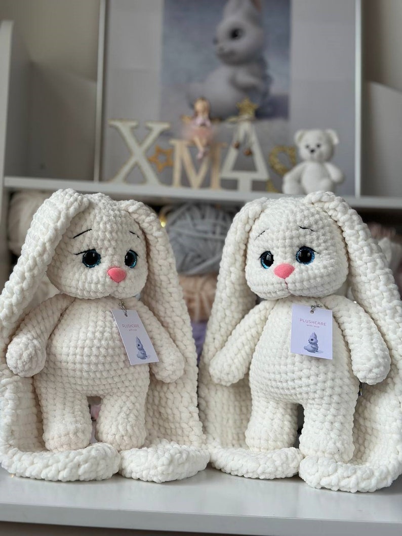 Crochet bunny White plush bunny Crochet toy for kids Stuffed Bunny Crochet rabbit toy Pregnancy gift zdjęcie 5