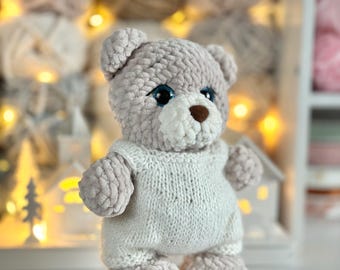 Crochet teddy bear Toddler toy Plush teddy bear New mom baby shower gift Pregnancy gift Baby announcement gift