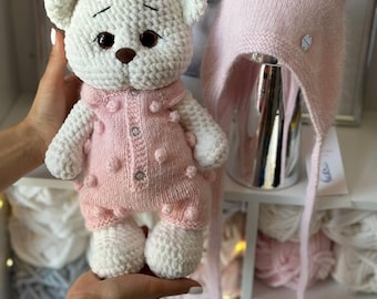 Crochet teddy bear Toddler toy Plush teddy bear New mom baby shower gift Pregnancy gift Baby announcement gift