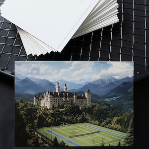 Tennis, ansichtkaart, A6 Neuschwanstein, Duitsland, tennisser, tenniscadeau, kaart, tennisbaan, Beieren