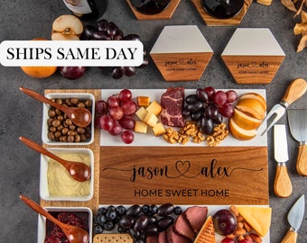 Personalized Serving Board for Couple, Marble Wood Cheese Board, Engraved Wedding Gift, Family Gift, Custom Charcuterie Board, New House