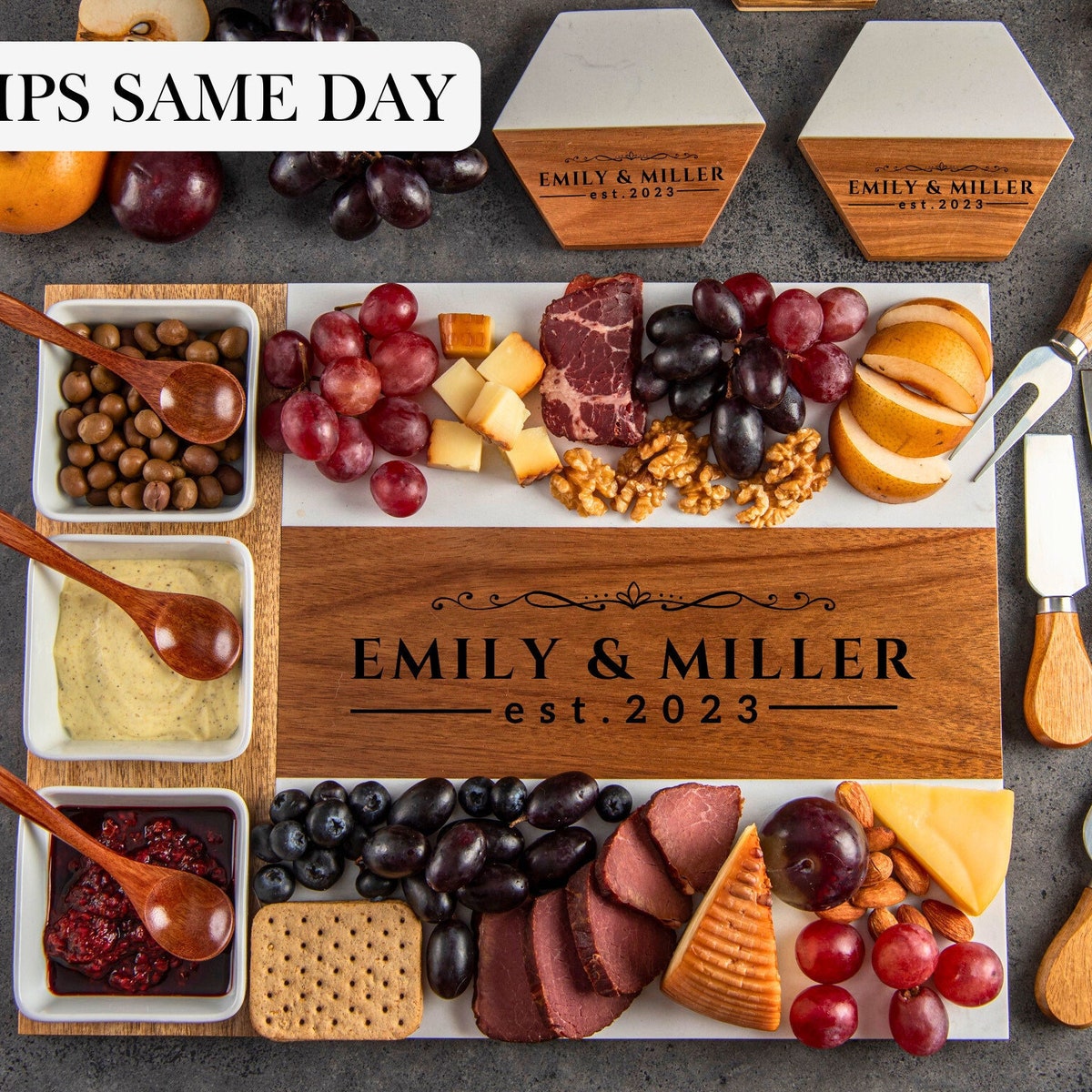 Personalized Charcuterie Board, Board + 4 Coasters - Etsy