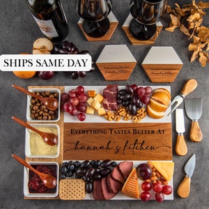 Personalized Marble Wood Charcuterie Board & Coasters, Wedding Gift, Custom Engraved Cheese Board, Housewarming, Closing Gift, Gift for Her