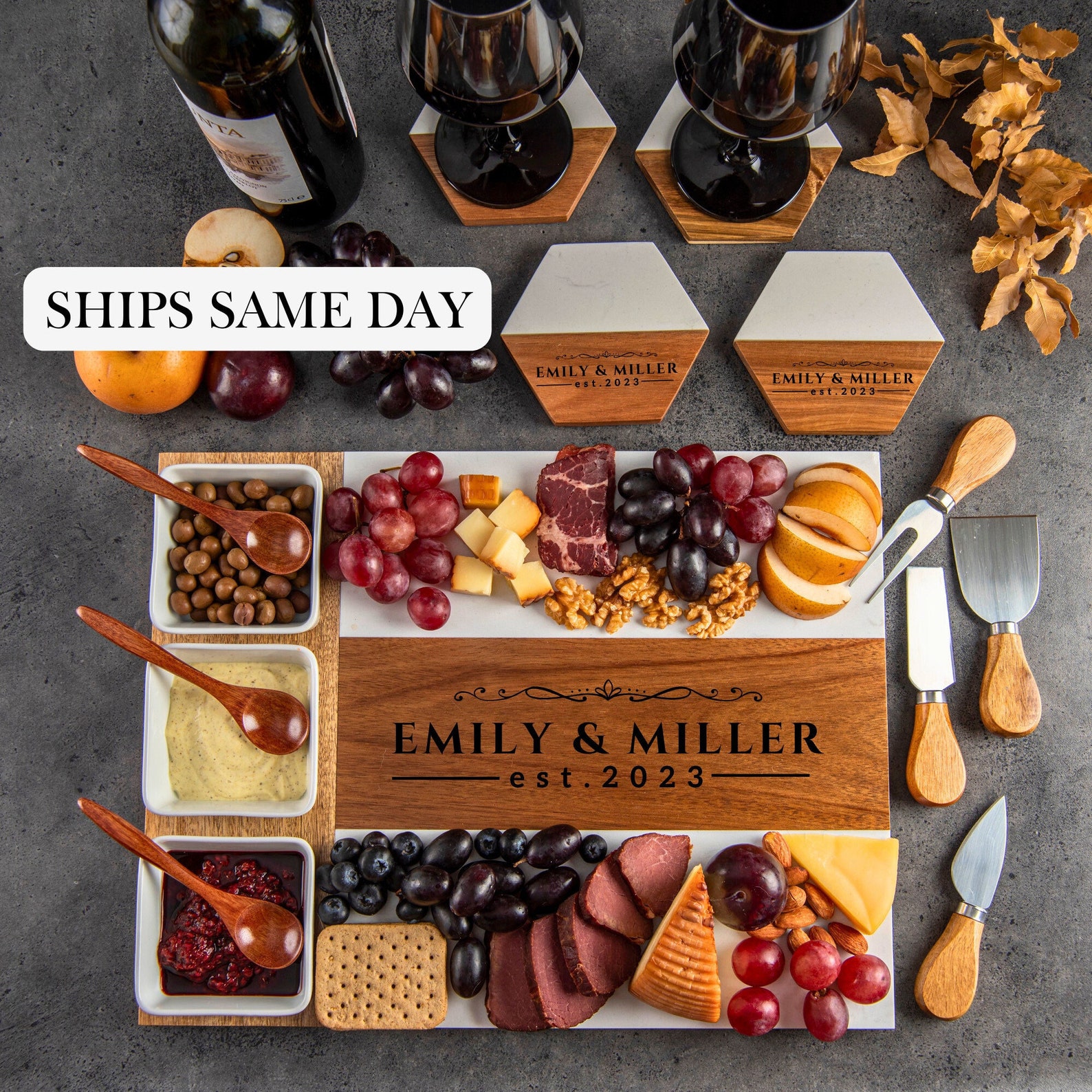 Image of Personalized Charcuterie Board (Option for matching coasters)