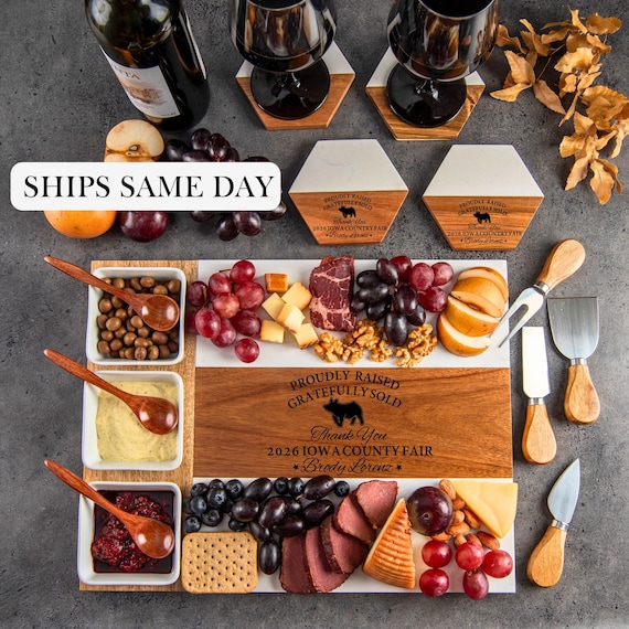 Custom Engraved Hog Charcuterie Board, Livestock Buyer 4-H Thank you Gift, County Fair Thank You Personalized Board Gift. Hog Buyer Gift 4-H