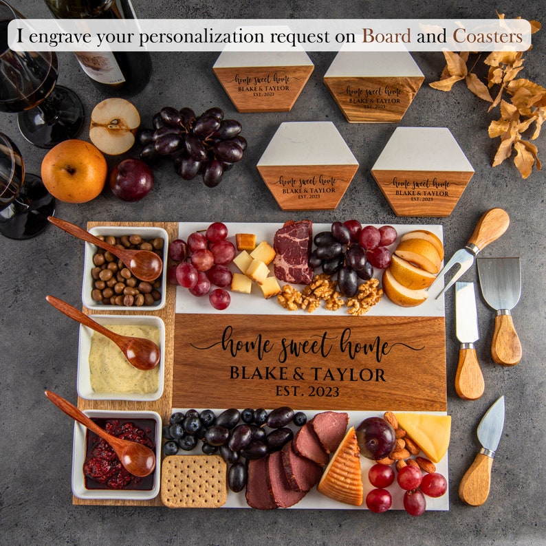 Personalized Cutting Board, Charcuterie Board, Wedding Gift, Bridal Shower, Housewarming , Unique Hostess Gift, Engagement Present, Hosting Decor, Bridal Shower,  for Bridesmaids perfect blend of artistry and functionality with Handmade Marble Wood