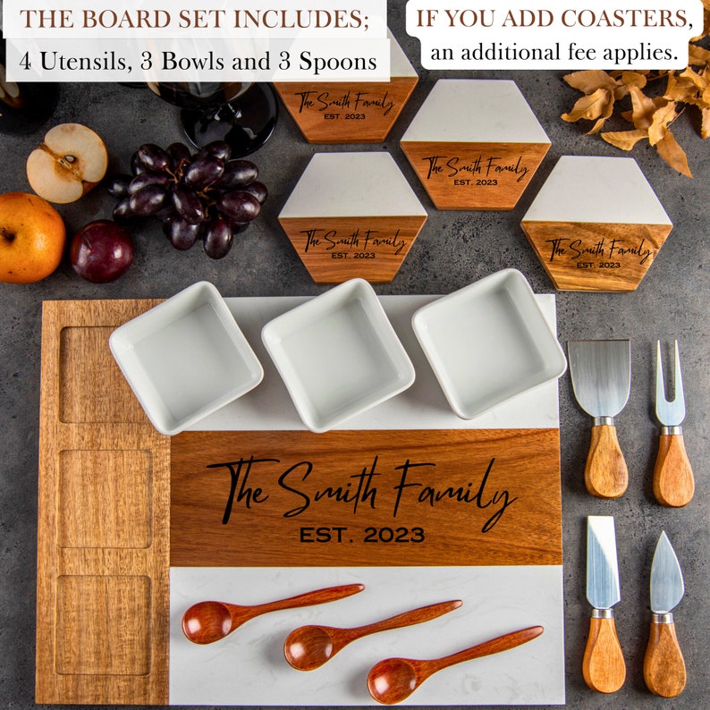 Personalized Serving Board for Couple, Marble Wood Cheese Board, Engraved Wedding Gift, Family Gift, Custom Charcuterie Board, New House