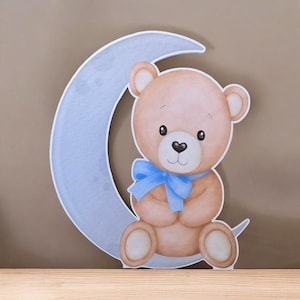 Baby Bear with  blue bow Baby shower party Props, Birthday party, cutouts decorations, Centerpiece, Backdrop, party decor.