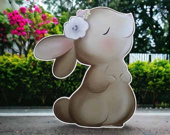 Cute Bunny with flower baby shower party Birthday party prop cutout, party prop sign, Centerpiece, Backdrop and party decorations
