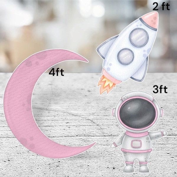 Astronaut birthday party prop, birthday cutout, sign and party decorations. Set of 3. Stand included.