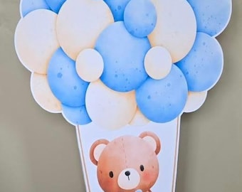 Air balloon cutout with bear party prop sign cutouts centerpieces baby shower decor backdrops and party decorations.