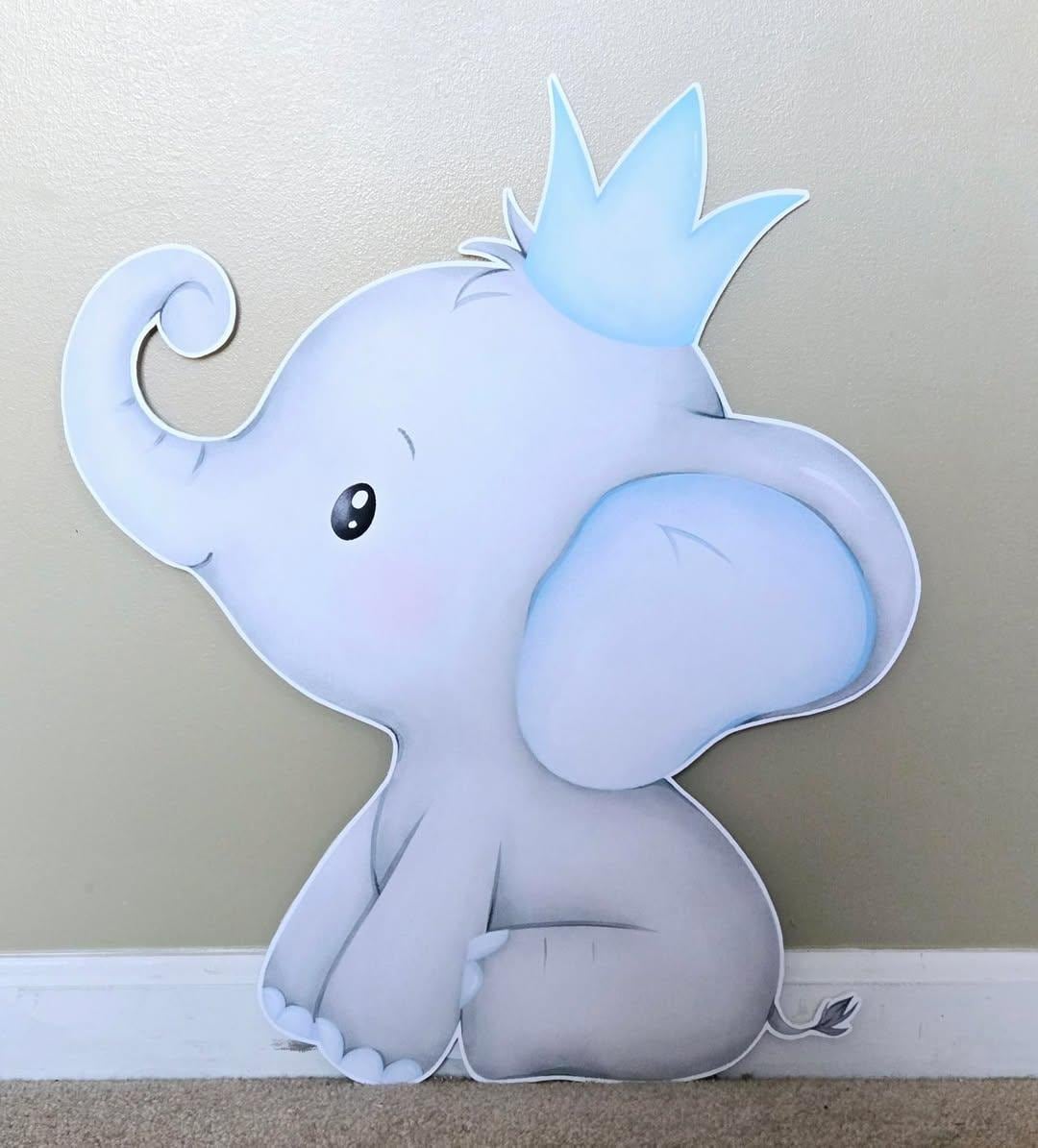Baby Elephant cutout with blue crown Baby shower party prop cutout, Centerpiece, Backdrop, cake topper and party decorations.