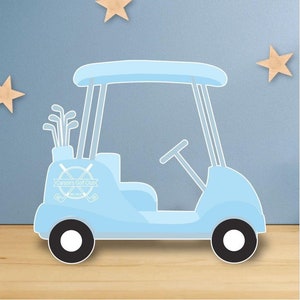 Golf cart party prop  sign blue cutout, Personalized with name and year golf car Centerpiece  Backdrop  and Party decorations.