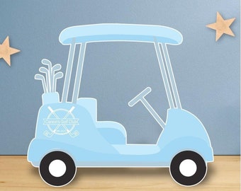 Golf cart party prop  sign blue cutout, Personalized with name and year golf car Centerpiece  Backdrop  and Party decorations.