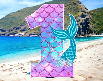 Mermaid custom personalized age party prop cutout, Backdrops, Centerpieces and party decorations