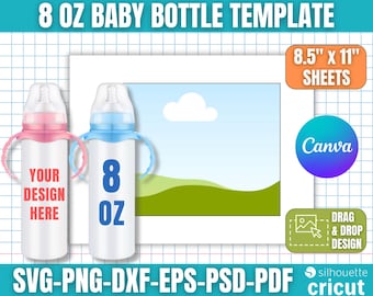 Baby Bottle Template, 8oz Kids Milk Bottle Template, Kids Water Bottle Template, Baby Bottle Svg, Baby Tumbler Wrap, Canva Editable