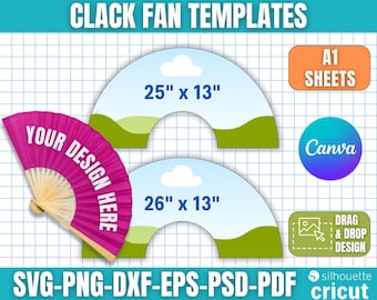 Clack Fan Vorlage, Handfächer Sublimation, chinesische Fächervorlage, Clack Fan Canva, Faltfächer, DIY benutzerdefinierter Klackfan, Canva bearbeitbar