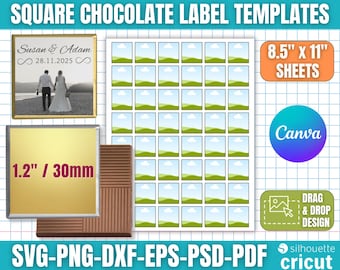 Napolitaanse chocoladelabelsjabloon, vierkant chocoladelabel, minichocoladesticker, label feestbedankje, vierkant snoeplabel, bewerkbaar canvas
