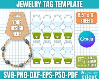 Schmuckanhänger Vorlage, Armband Karte Anzeige Vorlage, Halskette Anzeige Vorlage, Fold Over Halskette Halter, Schmuckanhänger svg, Canva bearbeitbar