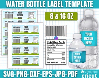 8-16 Oz Water Bottle Template, Water Bottle Label Template, Water Bottle Label Blank Template, DIY Label Template, Birthday Party Favors