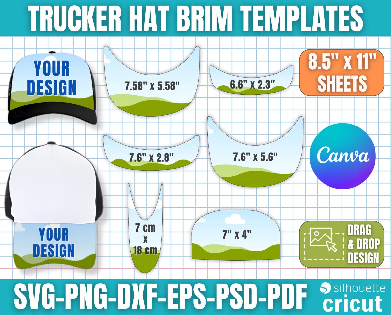Trucker Cap Pattern Trucker Hat Brim Template, Hat Brim Template, Custom Hat Brim, Baseball ...