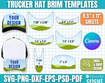 Trucker Hat Brim Template, Hat Brim Template, Custom Hat Brim, Baseball Cap Brim, Printable Hat Brim, Trucker Hat Svg, Canva Editable