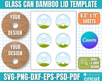 Glasdose Bambusdeckelvorlage, Glasdosendeckelvorlage, Bambusdeckelvorlage, 16 Unzen Glasdosendeckelvorlage, Bambusdeckelabziehbild, Canva Bearbeitbar