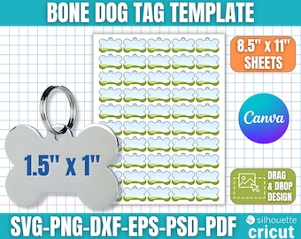 Dog Tag Template, Bone Tag Template, Bone Keychain, Custom Dog Tag, Bone Tag Svg, Dog Tag Sublimation Template, Pet ID Tag, Canva Editable