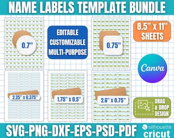 Namensetiketten Vorlage, Schuletikettenvorlage, Schulmaterialetiketten svg, druckbares Namensschild, Zurück zu Schuletikettenvorlage, Canva Bearbeitbar