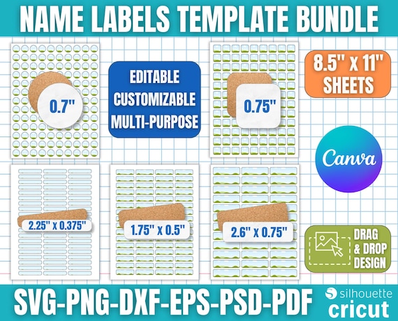 Name Labels Template, School Label Template, School Supply Labels Svg, Printable Name Tag, Back to School Label Template, Canva Editable