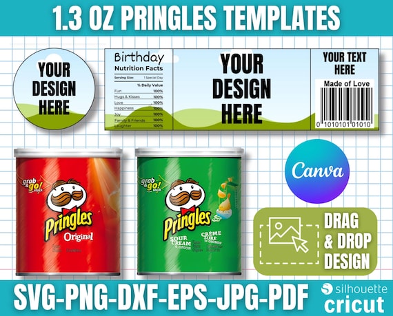Pringles 1.3 oz Labels Template, Pringles Template, Pringles Labels, Chip Can Label Template, Drag and Drop Canva Template, Party Favor