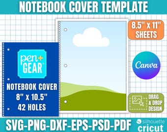 Notebook Cover Template, Pen & Gear 42 Holes, 42 Hole Notebook Cut Template, Spiral Notebook Cover Template, Custom Notebook Cover, Canva
