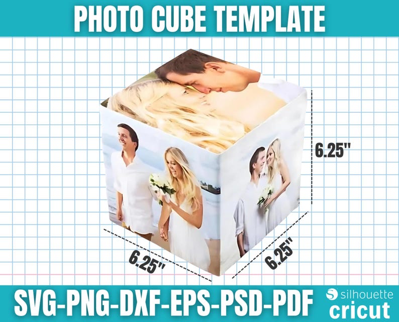 Photo Cube Template, Custom Photo Cube Box, Photo Box Template, 3D Cube ...