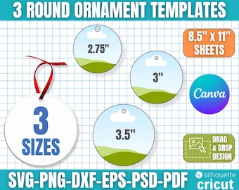 Round Ornament Template Bundle, Ceramic Ornament Template, Christmas Ornament Sublimation Template, Ornament Template Svg, Canva Editable