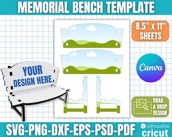 Plantilla para banco conmemorativo, Archivo SVG para banco conmemorativo, Plantilla para banco de sublimación, Archivos para corte láser de banco de jardín, Recuerdos conmemorativos, Archivo editable en Canva