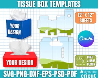 Tissue Box Template Bundle, Tissue Box Svg, Tissue Box Template, Box Svg, Tissue Box Cricut File, Box Template, Gift Box, Canva Editable