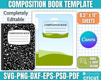 Composition Book Template, Custom Composition Notebook, Composition Book Svg, Composition Book Cover, Notebook Template, Canva Editable
