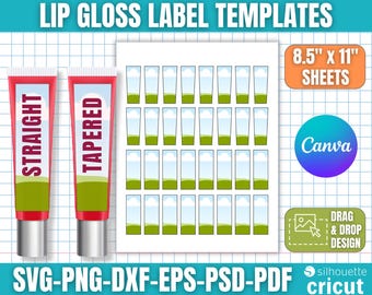 Lipgloss Etikettenvorlagen, Lipgloss Aufkleber, benutzerdefiniertes Lipgloss Etikett, DIY Lipgloss, Lip Glow Gloss, Lipgloss leeres Etikett, Canva bearbeitbar