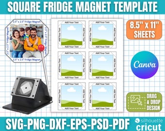 2,5x2,5 quadratische Kühlschrankmagnet-Vorlage, Fotomagnet-Vorlage, Magnet Maker-Vorlage, Magnetmaschinen-Vorlage, Magnet-Vorlage, Canva Edit