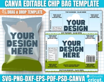 Chip Bag Template, Blank Chip Bag, Chip Bag Template Canva Editable, Chip Bag Label, Party Chip Bag, Chip Bag Editable, Svg Template Cricut